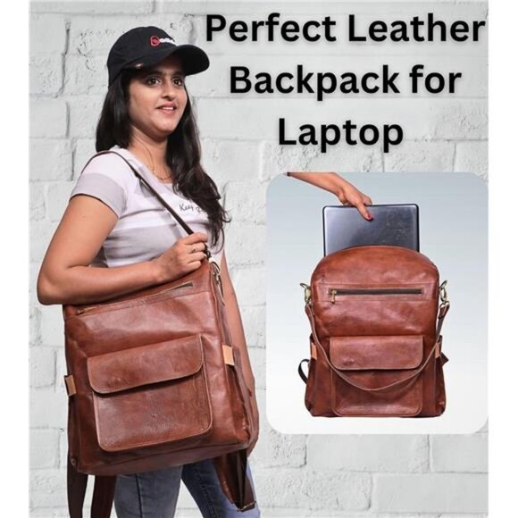 Genuine Leather Laptop Backpack for Women Designer Brown Leather Backpack Purse main image 5